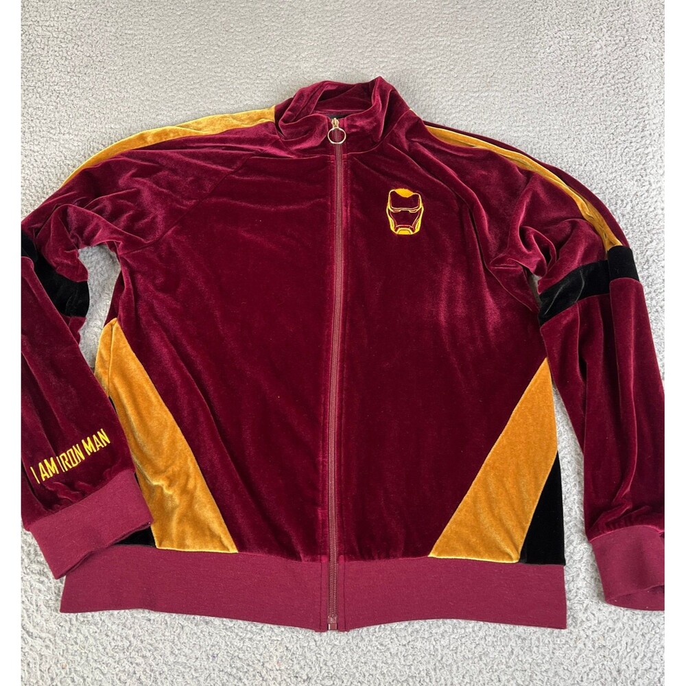 UR UNIVERSE Iron Man Track Jacket Womens M Burgundy Gold Velour Full Up Marvel